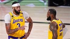 Anthony Davis (3) a LeBron James (23) ladí taktiku LA Lakers.