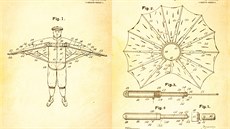 Kresba na patentu na padák tefana Banie (1914)