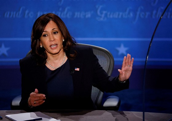 Kamala Harrisová bhem debaty kandidát na funkci amerického viceprezidenta....