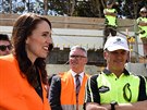 Novozélandská premiérka Jacinda Ardernová na návtv stavenit v Aucklandu...