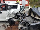Hromadn� nehoda �ty� aut u Lipn�ku nad Be�vou (4. ��jna 2020).