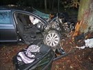 Pi nehod vozu VW Passat u Lzn Blohrad se zranili ti lid (5. 10. 2020).