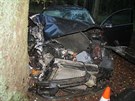 Pi nehod vozu VW Passat u Lzn Blohrad se zranili ti lid (5. 10. 2020).