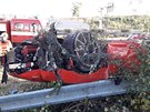 Nehoda vozu Audi R8 za sjezdem z dlnice D5 u Nan na Plzesku. (5. jna 2020)