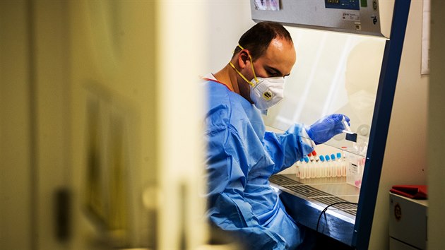 Oddlen klinick mikrobiologie v prask Nemocnici Na Bulovce, kde se testuj vzorky na covid-19. (1. jna 2020)