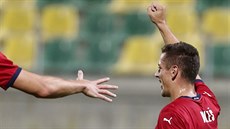 Slávista Tomá Hole slaví svj první reprezentaní gól, který vstelil v...