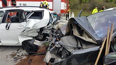 Hromadná nehoda čtyř aut u Lipníku nad Bečvou (4. října 2020).