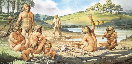 Druh Homo heidelbergensis uml vyuívat ohn, budovat písteky. Nakonec...