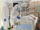 Zdravotníci z Fakultní nemocnice Brno peváí pacienta s onemocnním covid-19...