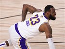 LeBron James (23) z LA Lakers se zvedá po sráce v estém finále NBA.