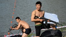 Cvičení čínských jednotek na armádních mezinárodních hrách pořádaných Ruskem...