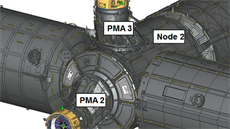Pozice dokovacích adaptérů na modulu Harmony na ISS