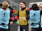 Zlatan Ibrahimovic se spoluhrái z AC Milán se pipravuje na utkání Evropské...