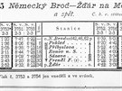 Jízdní ád trat Nmecký Brod - ár na Morav z roku 1900