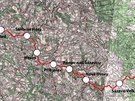 Mapa pvodní trat mezi Havlíkovým Brodem a árem nad Sázavou