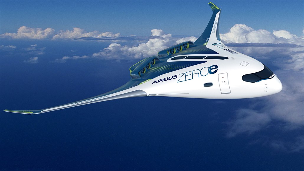 Koncept letadla s vodíkovým pohonem ZEROe od francouzské společnosti Airbus....