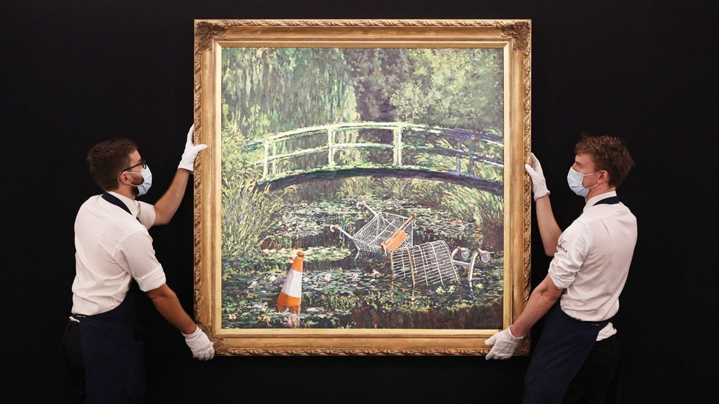 Banksyho dílo Show me the Monet (Ukaž mi Moneta) se vydražilo za 7,6 milionu...