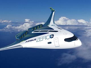 Koncept letadla s vodíkovým pohonem ZEROe od francouzské společnosti Airbus....
