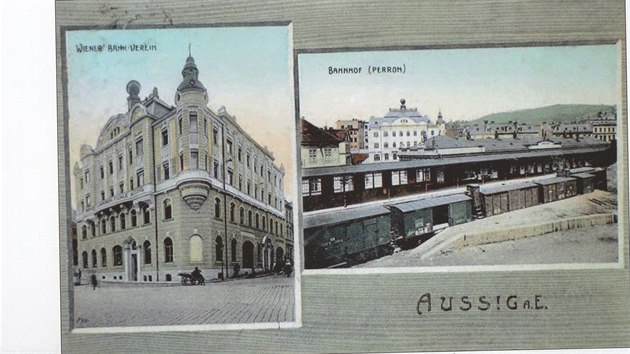 Historická pohlednice zachycující celou secesní budovu. Vyrostla roku 1906 jako pobočka vídeňského bankovního spolku Wiener Bank-Verein.