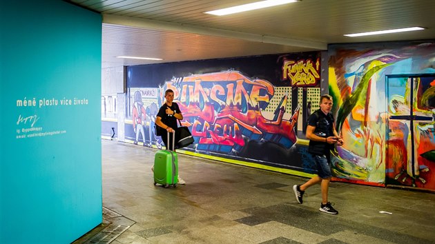 Studenti letos v květnu nechali pomalovat podchod u vlakového nádraží v Českých Budějovicích, který byl šedivý a ponurý. Lidé ho příliš nevyužívají.