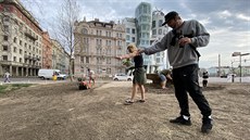 Vysadit trávník pomohli kamarádi Janka Rube�e.