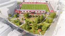 Vizualizace plánované rekonstrukce stadionu FK Viktorie Žižkov.