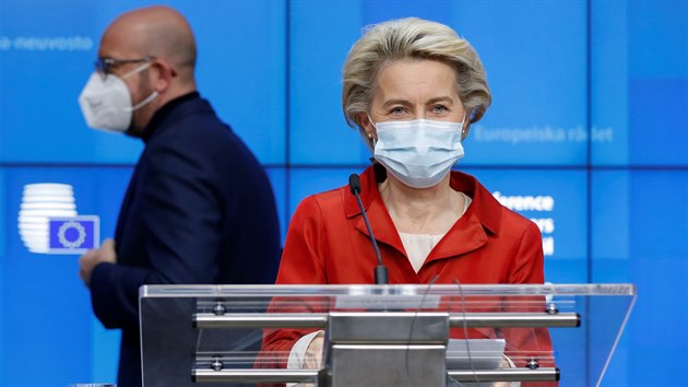 Předsedkyně Evropské komise Ursula von der Leyenová po jednání lídrů zemí EU ohledně společného postupu během koronavirové pandemie (29. října 2020)
