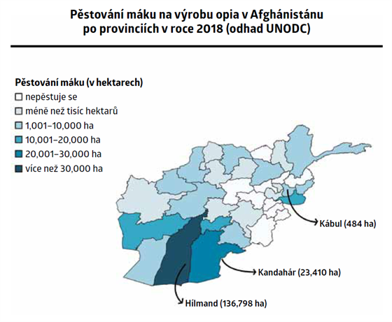 Plocha osetá mákem určeným k výrobě opia v jednotlivých provinciích...