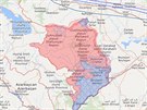 Situace v Karabachu k 8.listopadu 2020: Modrá barva znaí oblasti pod kontrolou...