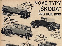 Reklamy automobilky Škoda z časopisů z doby první republiky