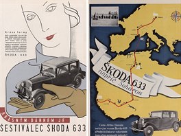 Reklamy automobilky Škoda z časopisů z doby první republiky