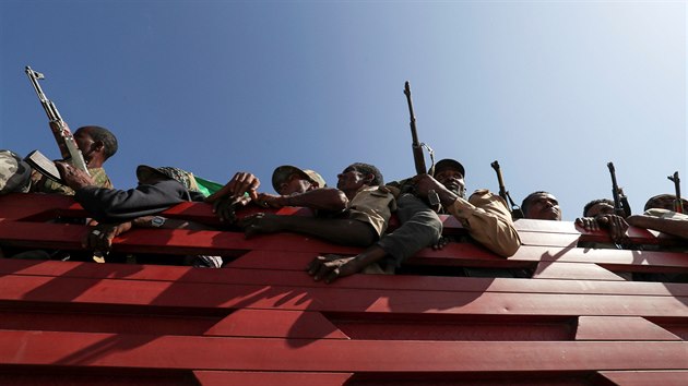 lenov etiopskch milic m na misi nedaleko neklidnho regionu Tigraj. (9. listopadu 2020)