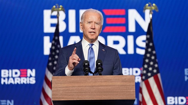 Demokratick kandidt na prezidenta USA Joe Biden v projevu k americkm obanm. (6. listopadu 2020)
