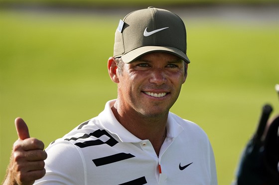 Paul Casey se raduje z výborného výkonu v prvním kole na golfovém Masters v...