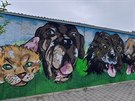 Venkovn� st�nu u parkovi�t� �tulku M�stsk� policie Brno zdob� malba t�� ps� a...