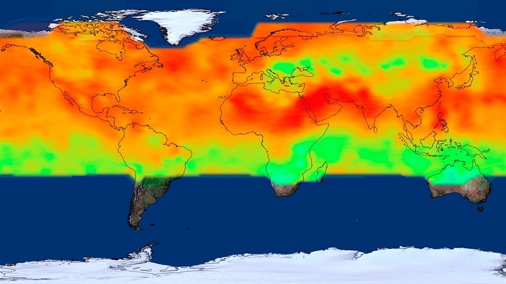 Vizualizace CO2 v ovzduší v roce 2015.