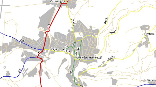 Projednvan varianta veden silnice I/14 od Sp do Vrchovin (erven) mimo novomstsk nmst (2020)