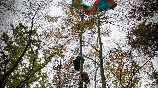 Hasii v Odrch zachraovali paraglidistu z vysokho stromu, zstal zamotan v provazech. (14. listopadu 2020)