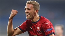 Tomá Souek se raduje z gólu v utkání Ligy národ se Slovenskem.