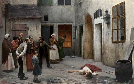 Jakub Schikaneder: Vrada v dom (1890), rozmr 203 x 321 cm, olej na plátn.