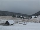 Sníh v osad Jizerka v Jizerských horách (21. listopadu 2020)