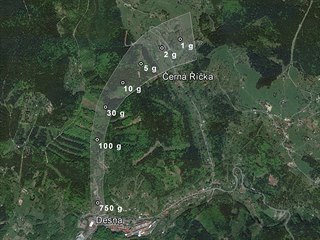 Schematické znázornění nejpravděpodobnějších oblastí pro různé hmotnosti...