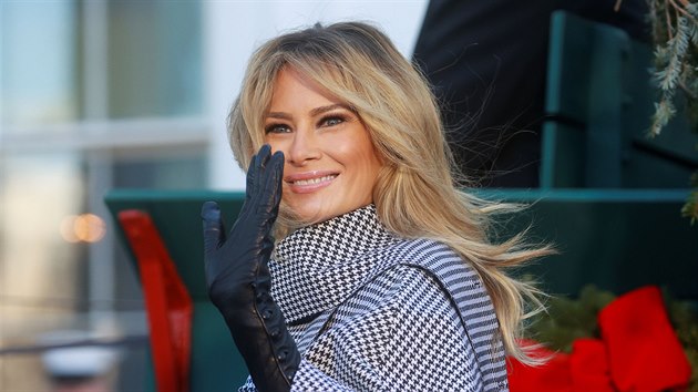 Prvn� d�ma USA Melania Trumpov� podle tradice v B�l�m dom� p�evzala v�no�n� strom. (23. listopadu 2020)