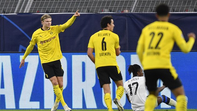 Erling Haaland (Dortmund) otevřel skóre v zápase s Bruggami.
