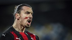 Zlatan Ibrahimovi z AC Milán slaví svj gól proti Neapoli.