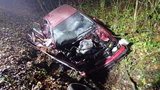 Auto se p�i nehod� také p�eto�ilo p�es st�echu.