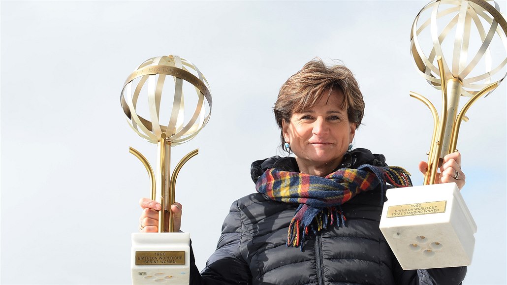 Jiina Pelcová-Adamiková, vítzka biatlonového Svtového poháru 1989/1990....