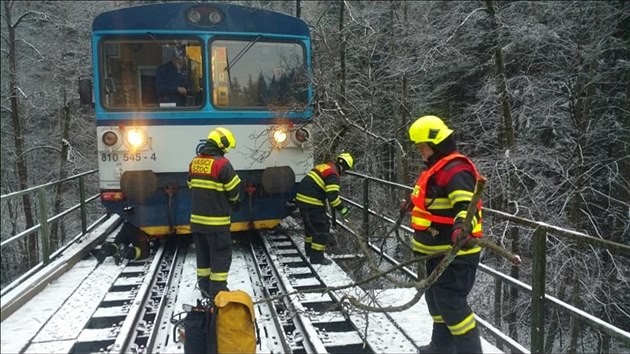 Na Semilsku spadl strom na vlak jedouc po most.