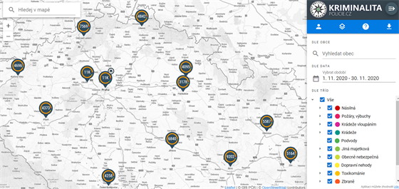 Policie 1. 12. 2020 zveejnila interaktivní mapu kriminality.