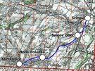 Plánek elezniní trati Svinov - Klimkovice zakreslená do mapy III. vojenského...